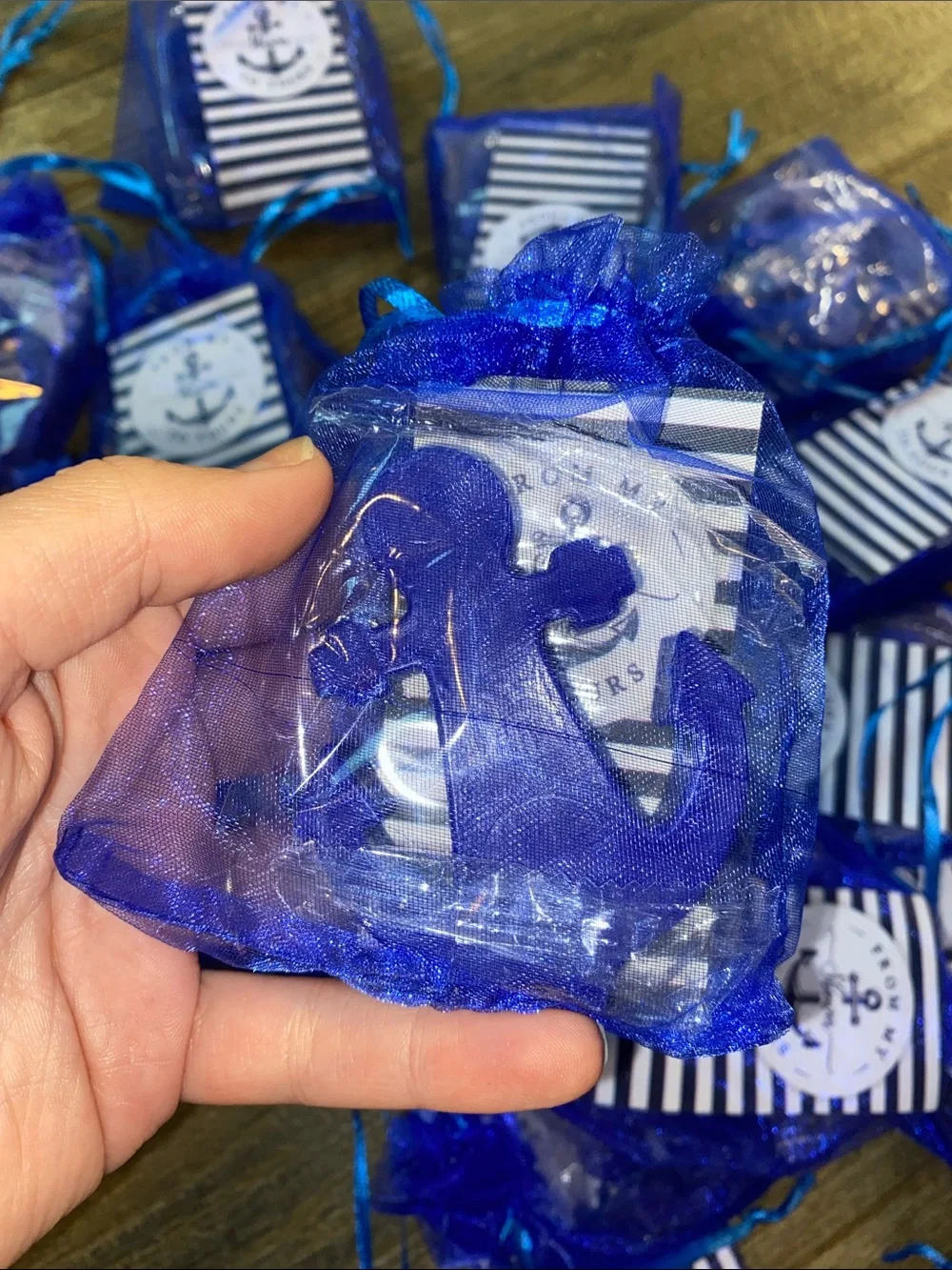 Nautical Blue Organza Favor Bags with Anchor bar soap– Pack of Party favors 17